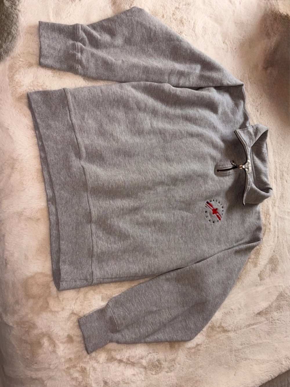 Grey Half-Zip Sweater with Embroidered Mackinac Island Logo